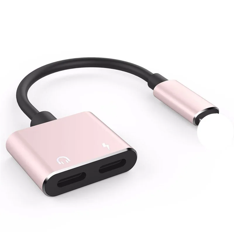 pink Двойной аудио адаптер для наушников Lightning Jack для наушников Aux для iPhone 11 Pro Max 7 8 X XR сплиттер конвертер кабель музыка - Цвет: pink