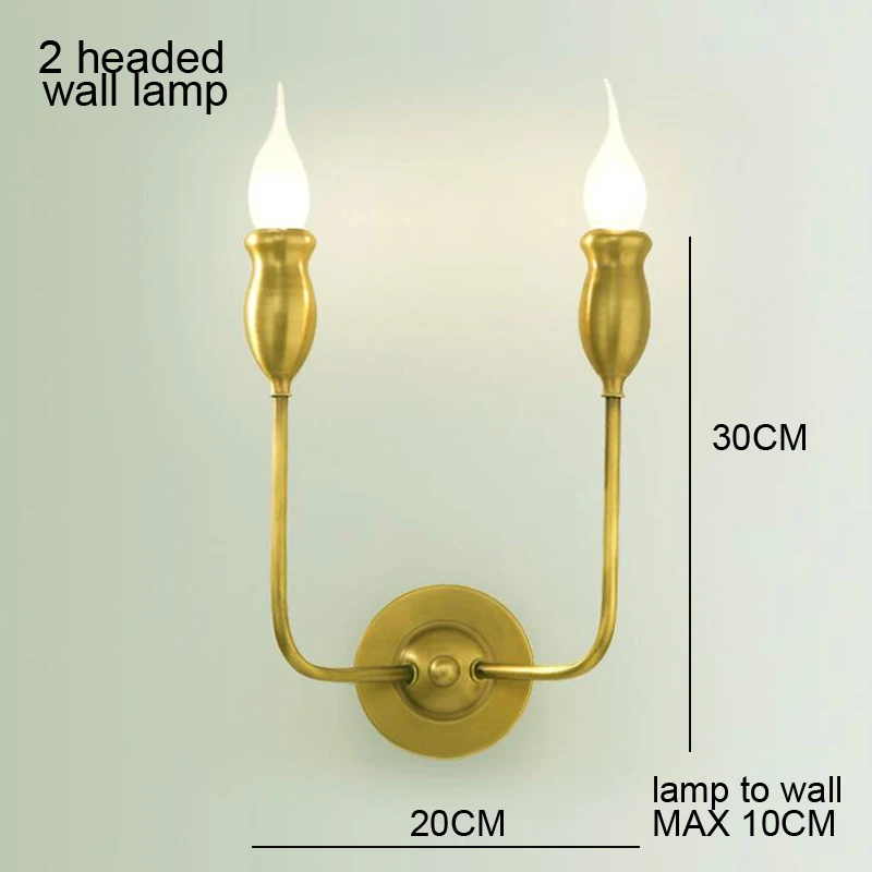 2 headed wall light Современный американский Хрустальный медный канделябр светильник для столовой гостиной спальни латунный светодиодный подвесной светильник - Цвет абажура: 2 headed wall light