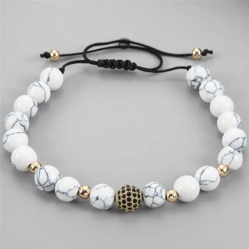 ND8160 Новейший 8 мм белый Howlite камень и CZ медный шарик плетение макраме браслет из бисера Регулируемый Анил Arjandas ткачество мужской браслет - Окраска металла: ND8160