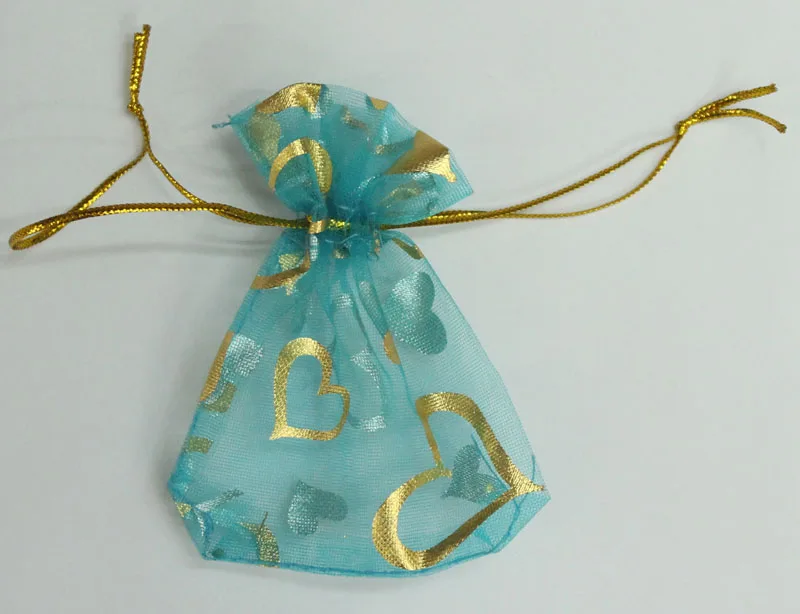 

ALY Wholesale 50pcs 20x30cm Heart Gold Bronzing Organza Bags Lake Blue Jewelry Packaging Bags Wedding Favor Gift Candy Pouches
