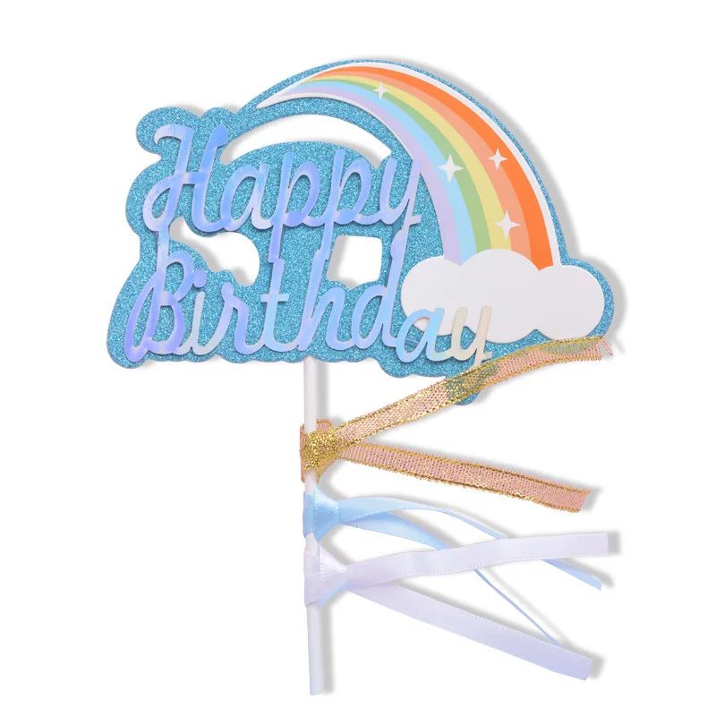 1pcs Happy Birthday Cake Topper Blue Pink Rainbow For Party Decorations Decor | Дом и сад