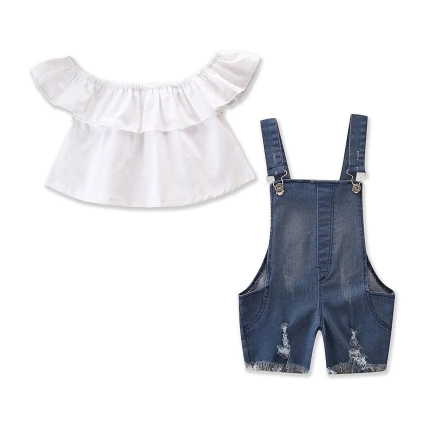 

Fashion Baby Girls Clothing Sets Baby Girls Clothes High Qulity hole Jean pants Casual Print Suit for Girls Outfits Costume