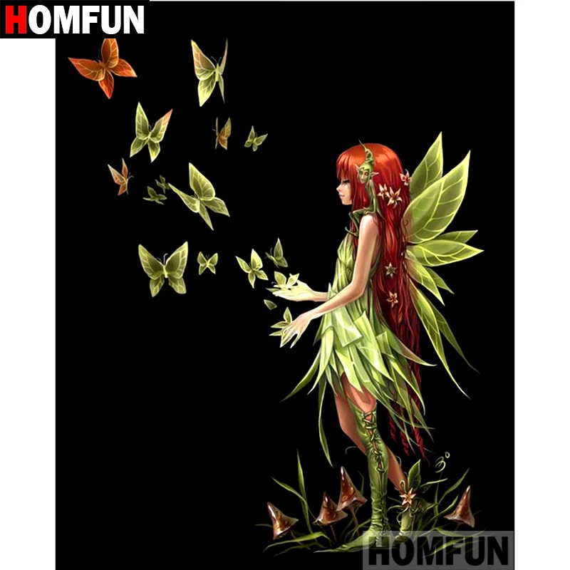 Алмазная живопись HOMFUN A08700 полноразмерная/круглая вышивка Бабочка Фея для