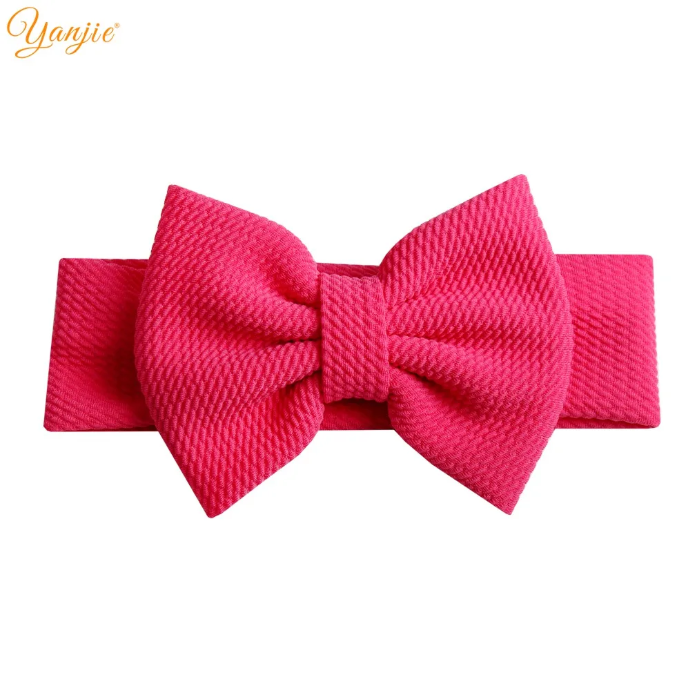 hot pink Шикарная однотонная эластичная повязка на голову для девочек, новинка года, весна, 5 дюймов, банты для волос, текстурированные ленты для волос Детские аксессуары для волос - Цвет: hot pink