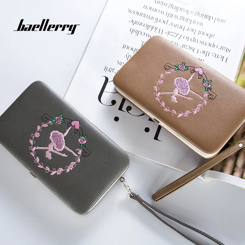 Модный кожаный кошелек Женский длинный клатч с цветочной вышивкой женские
