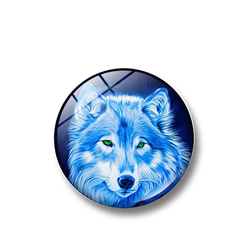Высокое качество круглые стеклянные кабошоны с волком художественные подвески
