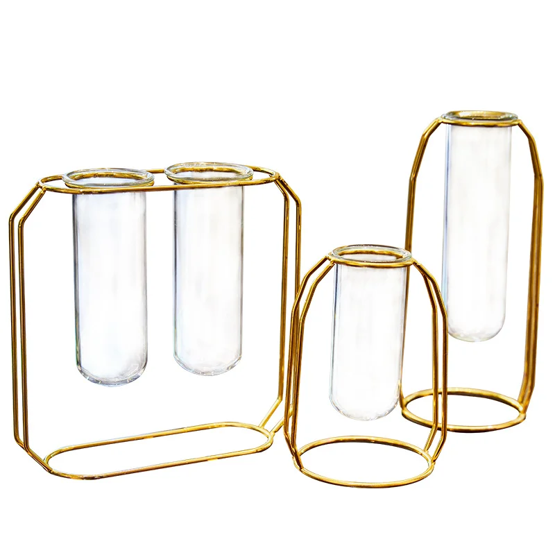 3PCS Gold Set Скандинавская стеклянная кюветная ваза, Современная позолоченная железная ваза для цветов, модная ваза для растений, креативная Террариум, украшение для дома, свадьбы - Цвет: 3PCS Gold Set
