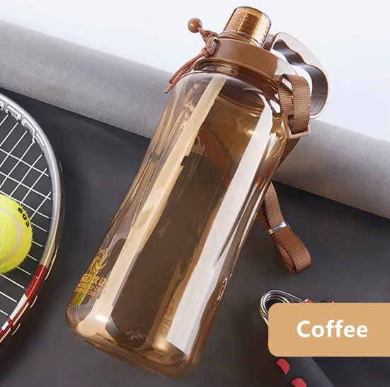 Coffee 1.5L/2.0L большая емкость бутылки для воды в соломе Спорт на открытом воздухе Кемпинг Пикник велосипед чайник тренажерный зал фитнес пространство шейкер бутылка для воды - Цвет: Coffee