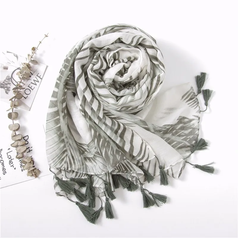 2018 весенние хлопковые шарф Корея печати зеленые листья модная шаль Сладкий