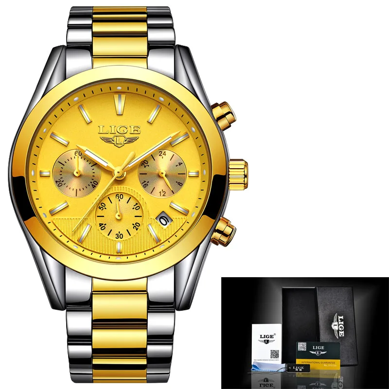 All yellow S Relojes Hombre LIGE мужские часы Лидирующий бренд Роскошные коричневые кожаные деловые кварцевые часы мужские военные спортивные водонепроницаемые часы - Цвет: All yellow S