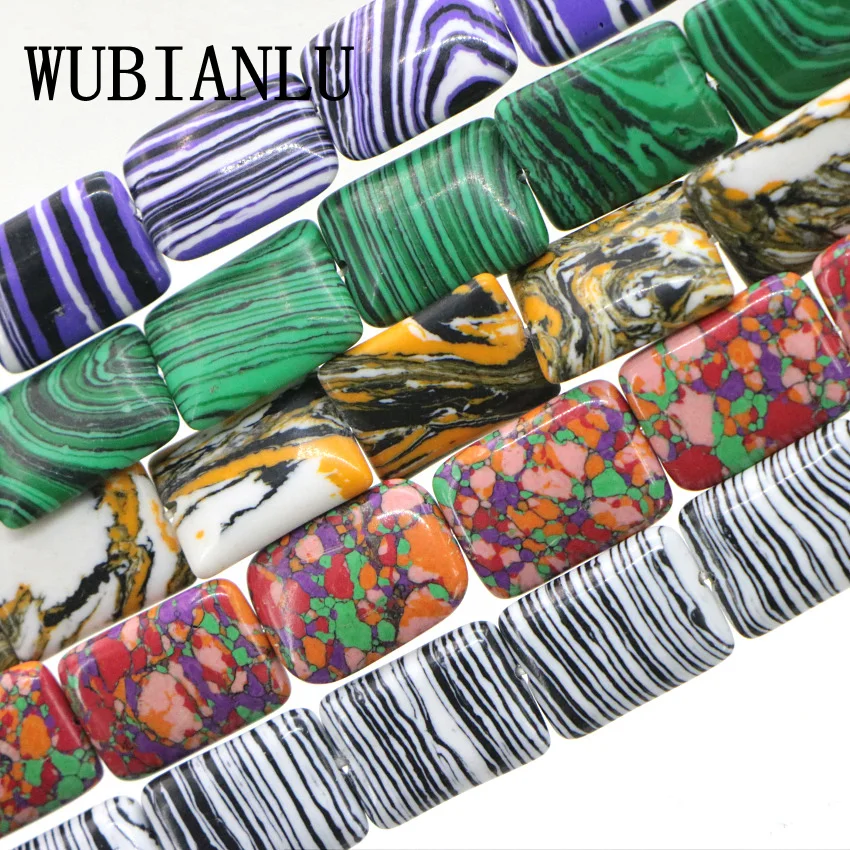 WUBIANLU 2 шт. черный белый индейский камень халцедон прямоугольник свободные бусины Модные DIY бусины для изготовления ювелирных изделий плавающие амулеты Лот
