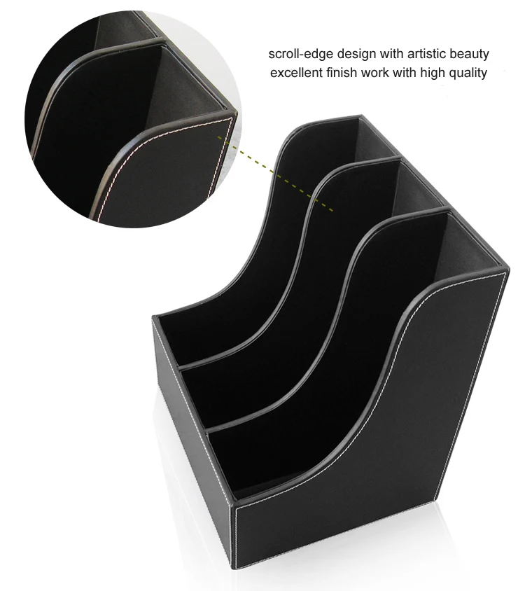 Изогнутая деревянная кожаная настольная подставка с 3 отделениями лоток для