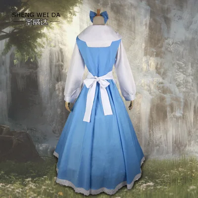 Взрослых Для женщин Красота и Beast Belle Blue платье горничной Косплэй Хэллоуина