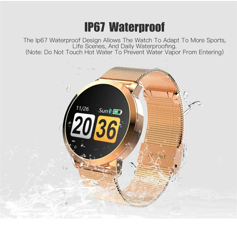 GOLDENSPIKE Q8 Смарт часы OLED цветной экран Smartwatch Женская мода фитнес трекер монитор сердечного ритма IP67 водонепроницаемые часы