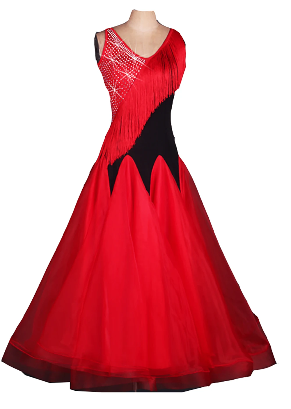 

plus size Red rhinestone Tassel Ballroom dancing dresses Viennese standard ballroom dance dress ladies ballroom dance dresses