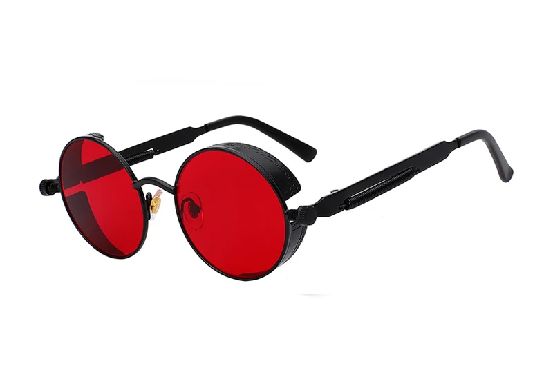 Black w red Новые круглые металлические солнцезащитные очки стимпанк для мужчин и женщин, модные очки, брендовые дизайнерские Ретро Винтажные Солнцезащитные очки UV400 - Цвет линз: Black w red