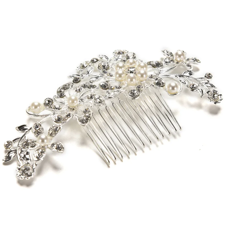

Floral Crystal Simulated Pearl Bridal Hair Combs Wedding Tiara Sparkling Hairpin Hair Styling Accessories Silver Plated
