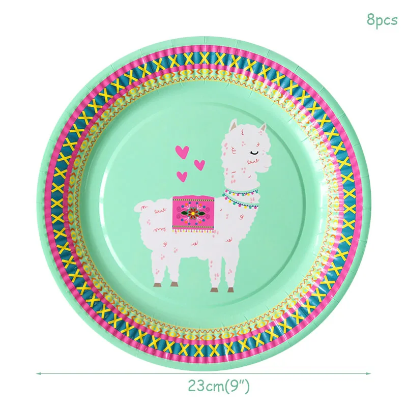 8pcs 9inch plate 1 Альпака бумажные тарелки свадебные украшения стола аксессуары Одноразовые Партии Посуда С Днем Рождения Баннеры-Декорации для вечеринки детей - Цвет: 8pcs 9inch plate 1