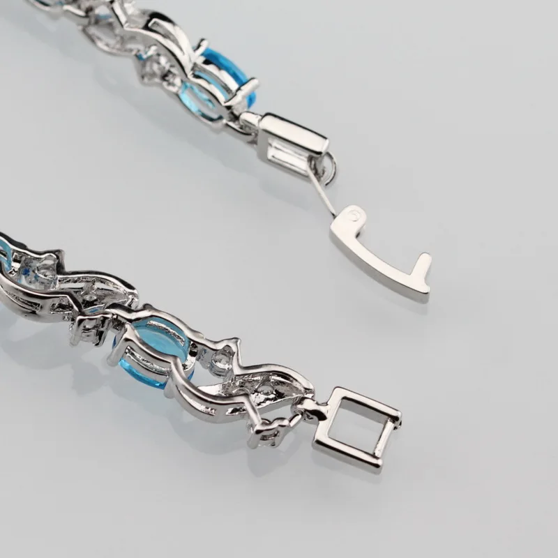 Приятный серебряный браслет с натуральным синим кристаллом модные ювелирные