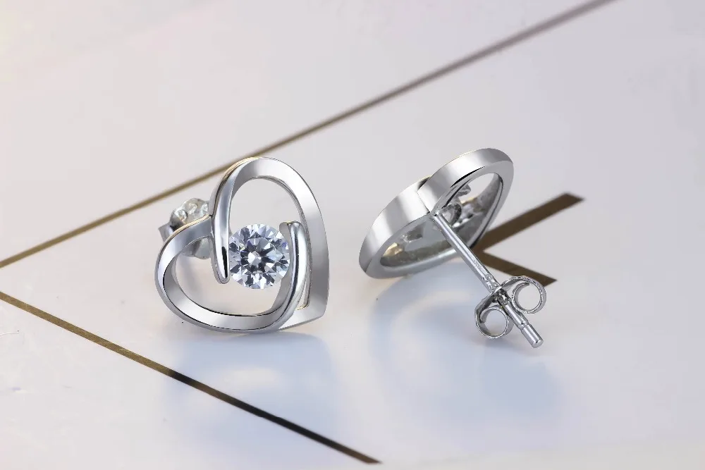 Wholesale Jewelry Drop shipping Solid Silver Zircon Earrings Stud for Women Heart Shape with Free Box Wedding Gift | Украшения и