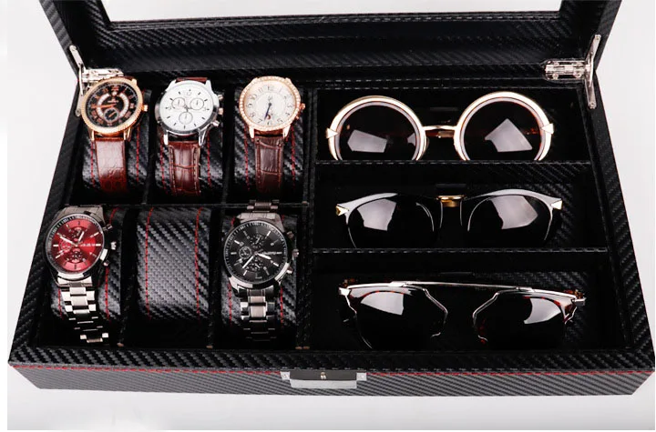 6 черных кожаных красных шкатулок для часов чехол ювелирных изделий + 3 предмета