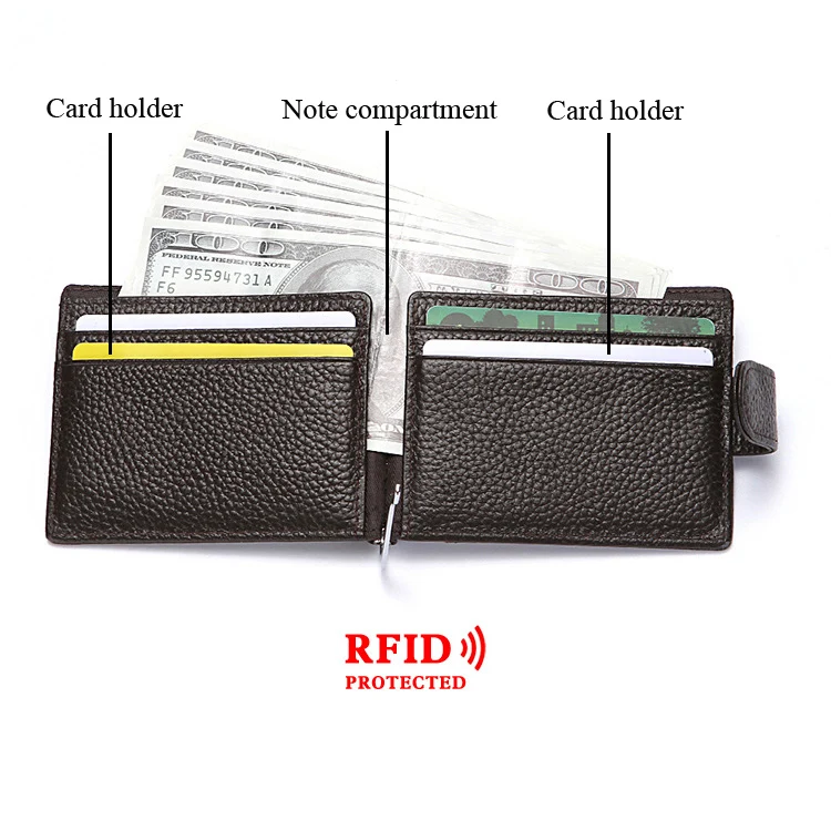 RFID Блокировка, натуральная кожа, мужской кошелек с зажимом для денег, тонкий кошелек на застежке с металлическим зажимом, Чехол для карт, маленький держатель для денег для мужчин