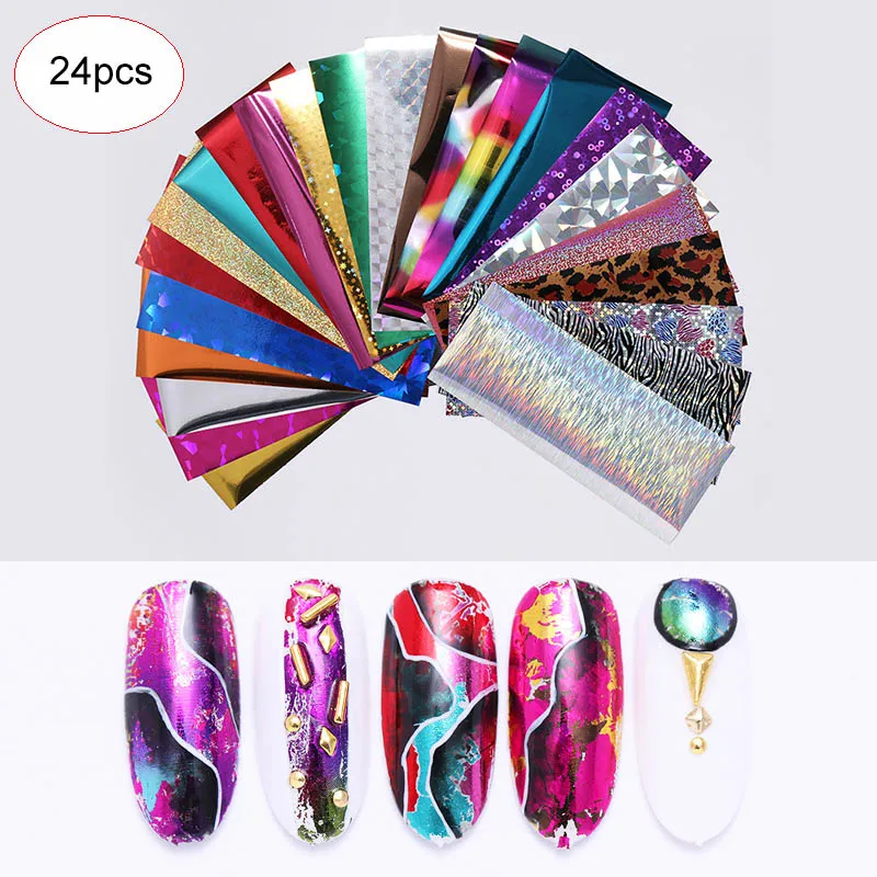24pcs 50/24/15 шт. 4*20 см мерцающее звездное небо фон для ногтей маникюр ногтей наклейки для Стикеры DIY Советы нейл-арта украшения голографическая Бумага - Цвет: 24pcs