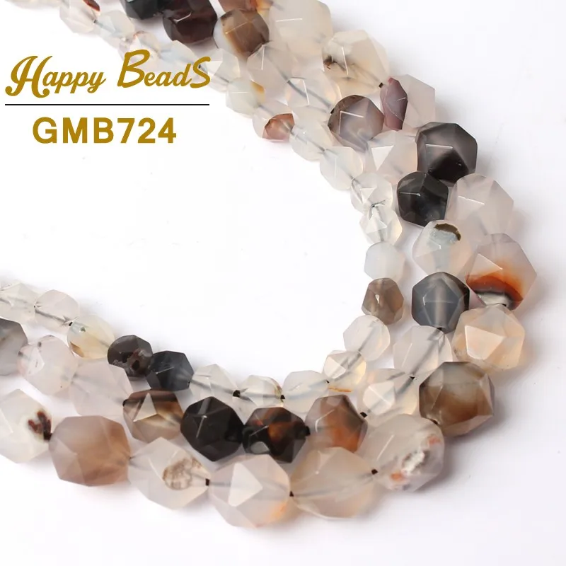 White Grey Agate Натуральный граненый Агаты кварцевые бирюзовый камень бисер Свободные Spacer Бусины для самостоятельного изготовления ювелирных изделий Браслеты 15 ''6/8/10/12 мм - Цвет: White Grey Agate