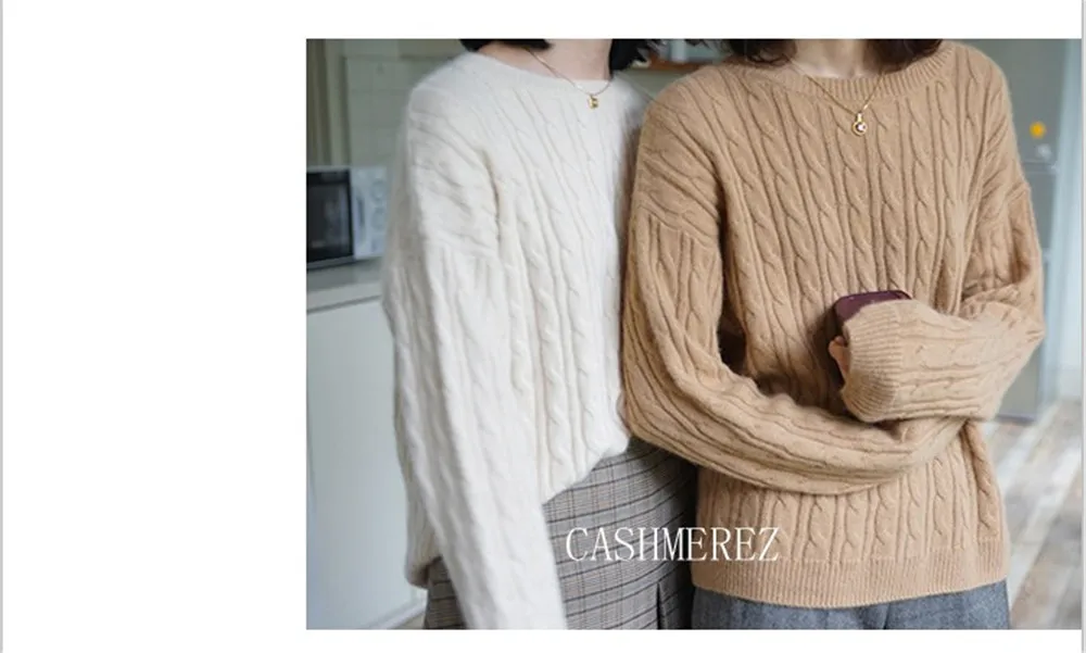 cashmere sweater female head round neck short loose thickening twist solid color knitted sweaters women autumn winter pullover