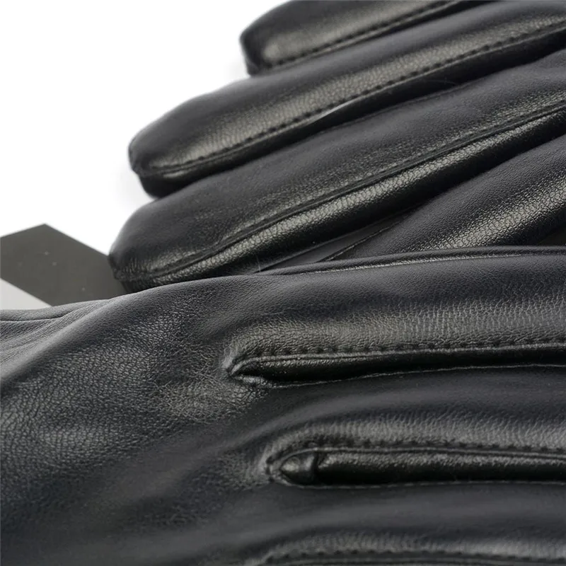 

1Pair woman fashion Lady Black PU Leather Gloves Autumn Winter Warm Rabbit Fur female gloves Guanti invernali donna