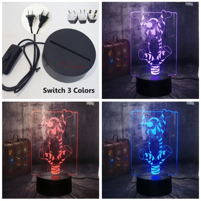 Switch One 3 Color Новая стильная футболка с изображением персонажей видеоигр Винни Пух Медвежонок друг 3D светодиодный Ночной светильник 7 цветов изменить светодиодные настольные лампы домашний декор для детей Рождественский подарок - Испускаемый цвет: Switch One 3 Color