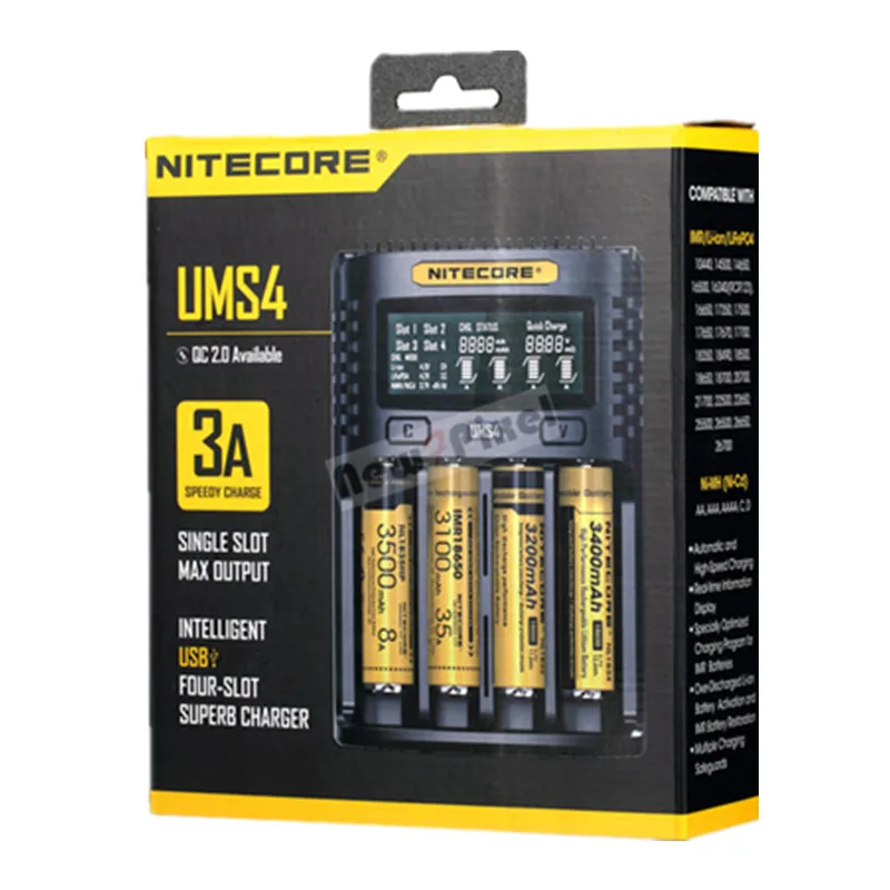 NITECORE UMS4 UM4 автоматическое универсальное быстрое зарядное устройство 3A 2A