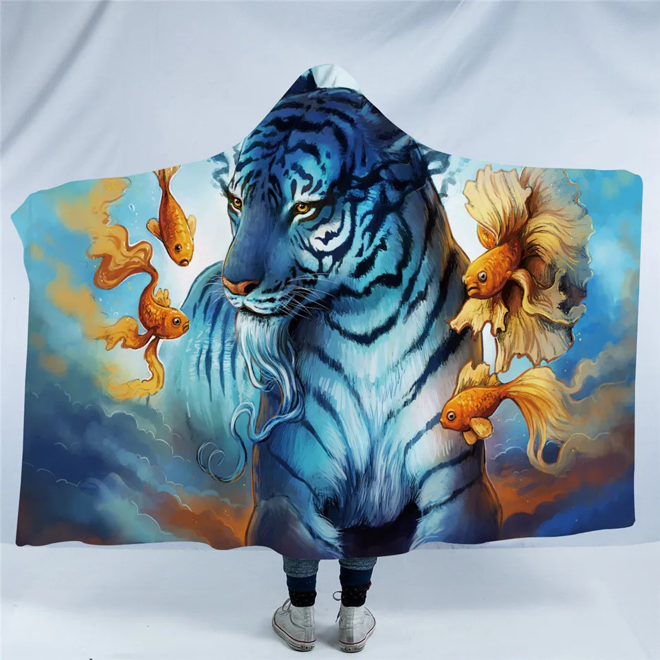 Одеяло с капюшоном Dream by JoJoesArt Психоделическое тигр животное шерпа флисовое