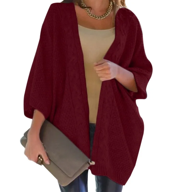 LAAMEI Girl Casual Long Knitted Cardigan Jumper Ladies' Autumn Winter Warm Korean Loose Solid Sweater Jacket Yellow |