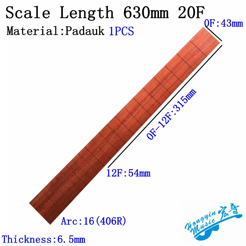 Scale Length630mm20F Африканский Padauk деревянный Гриф для классической гитары стандарт 650 мм аккорд длина полуобработанный гриф Pterocarpus Soyauxii - Цвет: Scale Length630mm20F