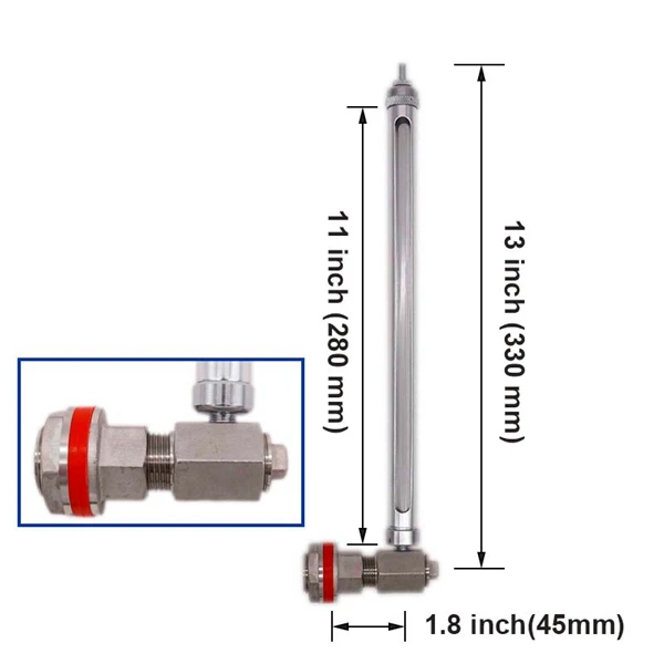 11 inch Sight Gauge Welless 1" и 16" смотровой прибор высокой температуры пищевого силикона шайбы, кварцевые трубки для домашнего пивоварения чайник бочонок смотровой прибор - Цвет: 11 inch Sight Gauge