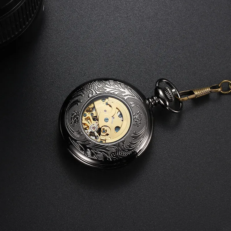 Светящийся циферблат Скелет Самовзводные карманные часы для Для мужчин и женщин