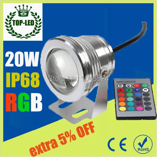 Подводный светодиодный светильник 1000 лм 20 Вт RGB 12 В меняющий цвет лампа для