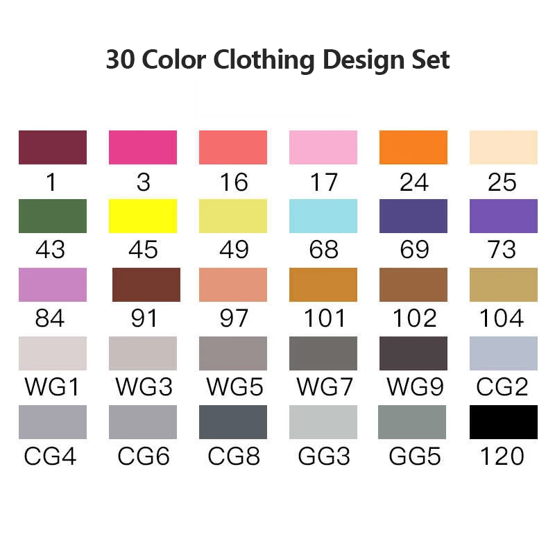 30-Clothing Design TOUCHFIVE, 30 цветов, одиночные маркеры, кисть, ручка для эскиза, маркеры на спиртовой основе, двойная головка, манга, ручки для рисования, товары для рукоделия - Цвет: 30-Clothing Design