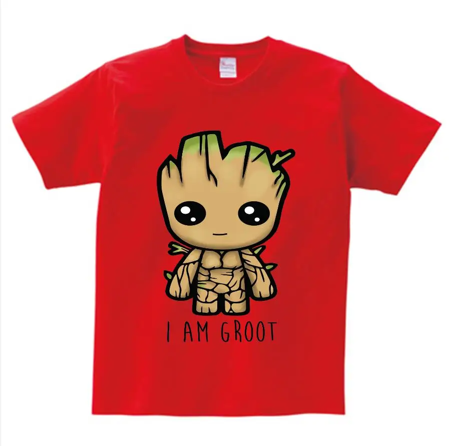 Детская футболка с надписью «Baby I Am Groot» для детей, летние футболки с короткими рукавами, топы, одежда Детские Забавные футболки костюм для От 3 до 9 лет Топ для мальчиков и девочек - Цвет: red childreT-shirt2