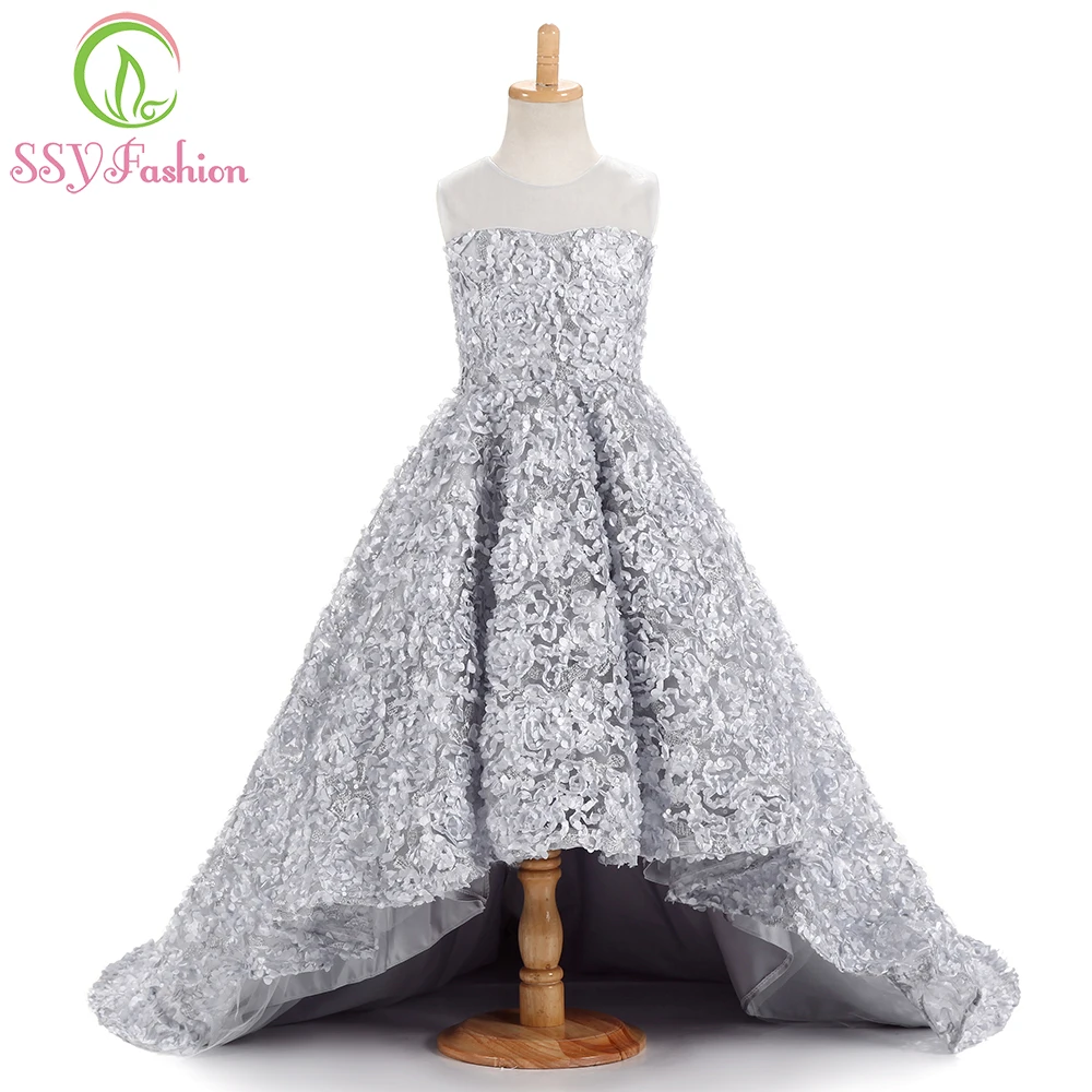 SSYFashion/новые милые розовые кружевные платья с цветочным узором для девочек на