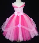 Красивое розовое платье принцессы для девочек, детское пушистое вязаное платье-пачка, бальное платье с цветочной повязкой на голову, Детские свадебные платья