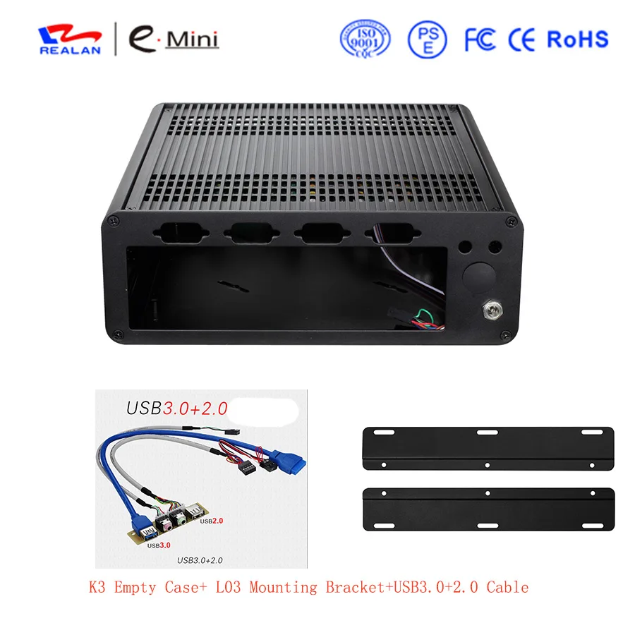 Realan K3 Mini Itx чехол алюминиевый настольный компьютер ПК Шасси для офиса поддержка OEM - Цвет: K3 With L03 And 3.0