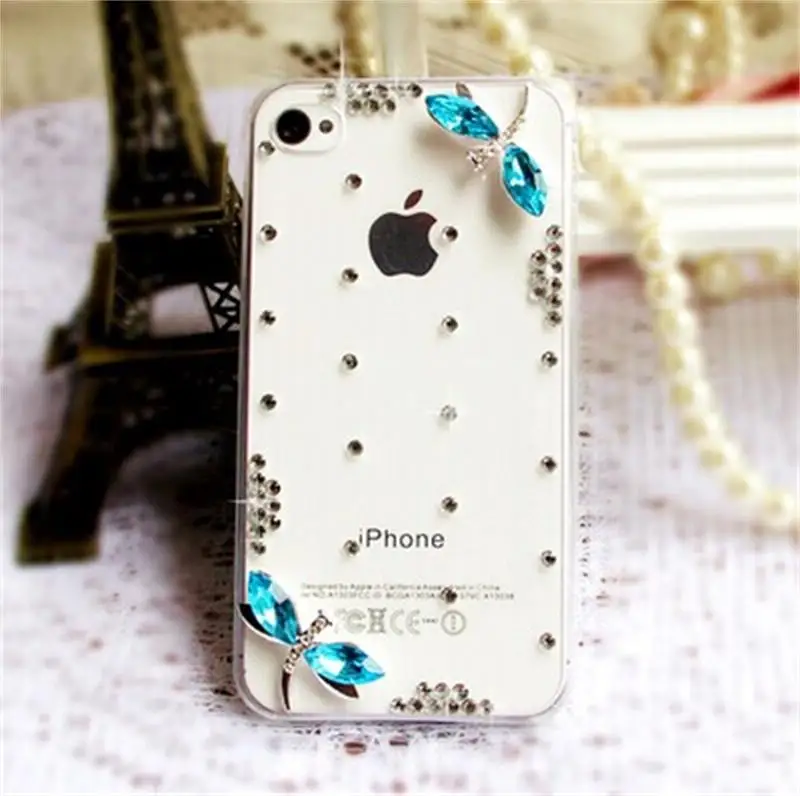 2016 Crystal rhinestones Silver Flower Blue dragonfly Cover diamond case For Huawei P8 LITE |