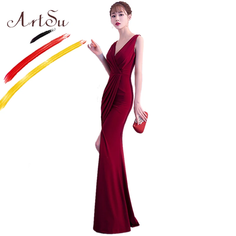 Женское винтажное вечернее платье макси ArtSu Бордовое до пола без рукавов с
