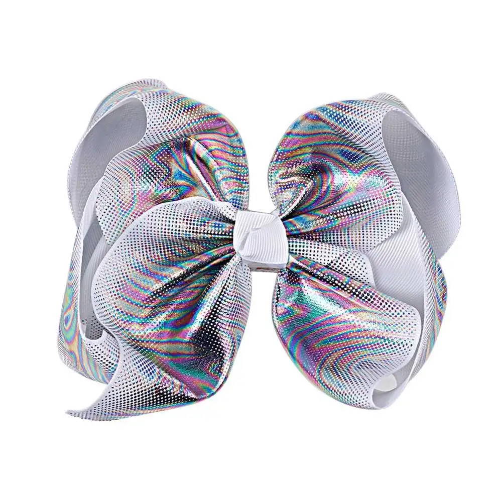 1pc 8inch hairbow 2 ярда/рулон "(75 мм) Лазерная корсажная лента в разноцветный горошек лента DIY заколки для волос аксессуары для свадьбы Радужный Декор Подарочная коробочка - Цвет: 1pc 8inch hairbow