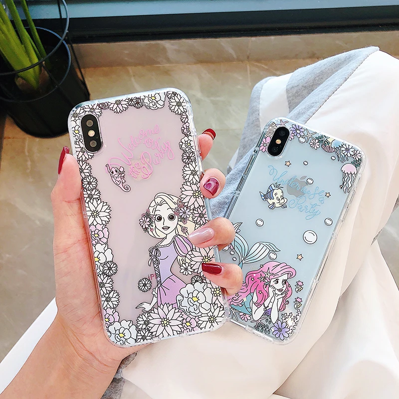 For iPhone XR Cute jasmine princess air float phone Cases iphone X XS Max Ariel soft cover 6 7 8plus |