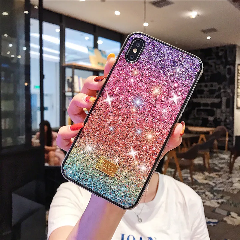 Glitter Phone Case for iPhone 11 Pro XS Max XR X 7 8 6 S 6S Plus Luxury Bling Sequins Diamond Girly Protector Back Cover Fundas | Мобильные