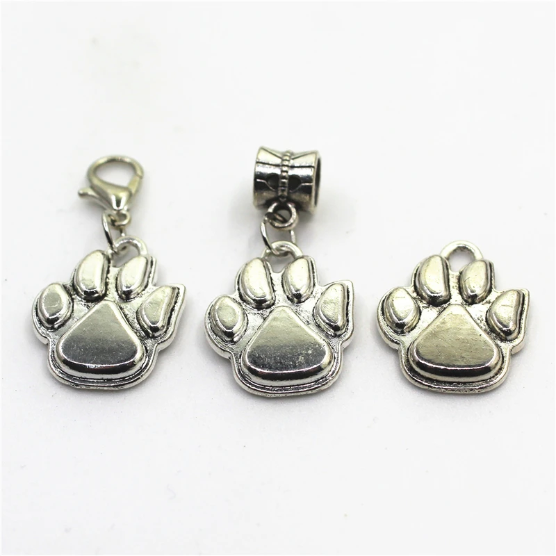

Hot Selling 30pcs silver dog paw charms lobster clasp dangle charms DIY bracelet&bangle hanging charms jewelry accessory