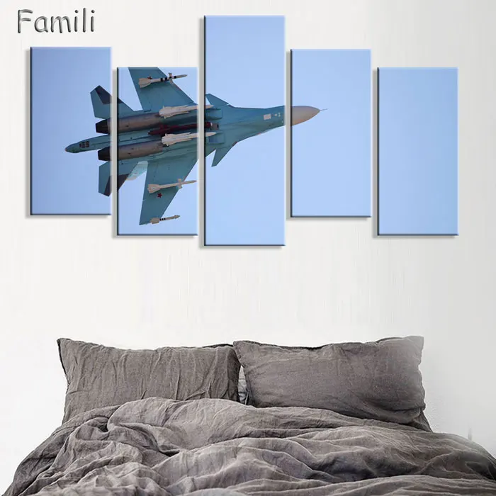 5 панелей холст художественные картины HD Печатный истребитель самолет Настенная